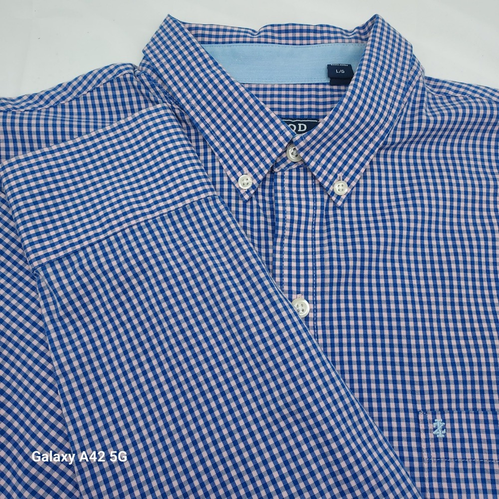 IZOD Mens Slim Fit Gingham Button Down Shirt Blue Pink Check Long Sleeve Large